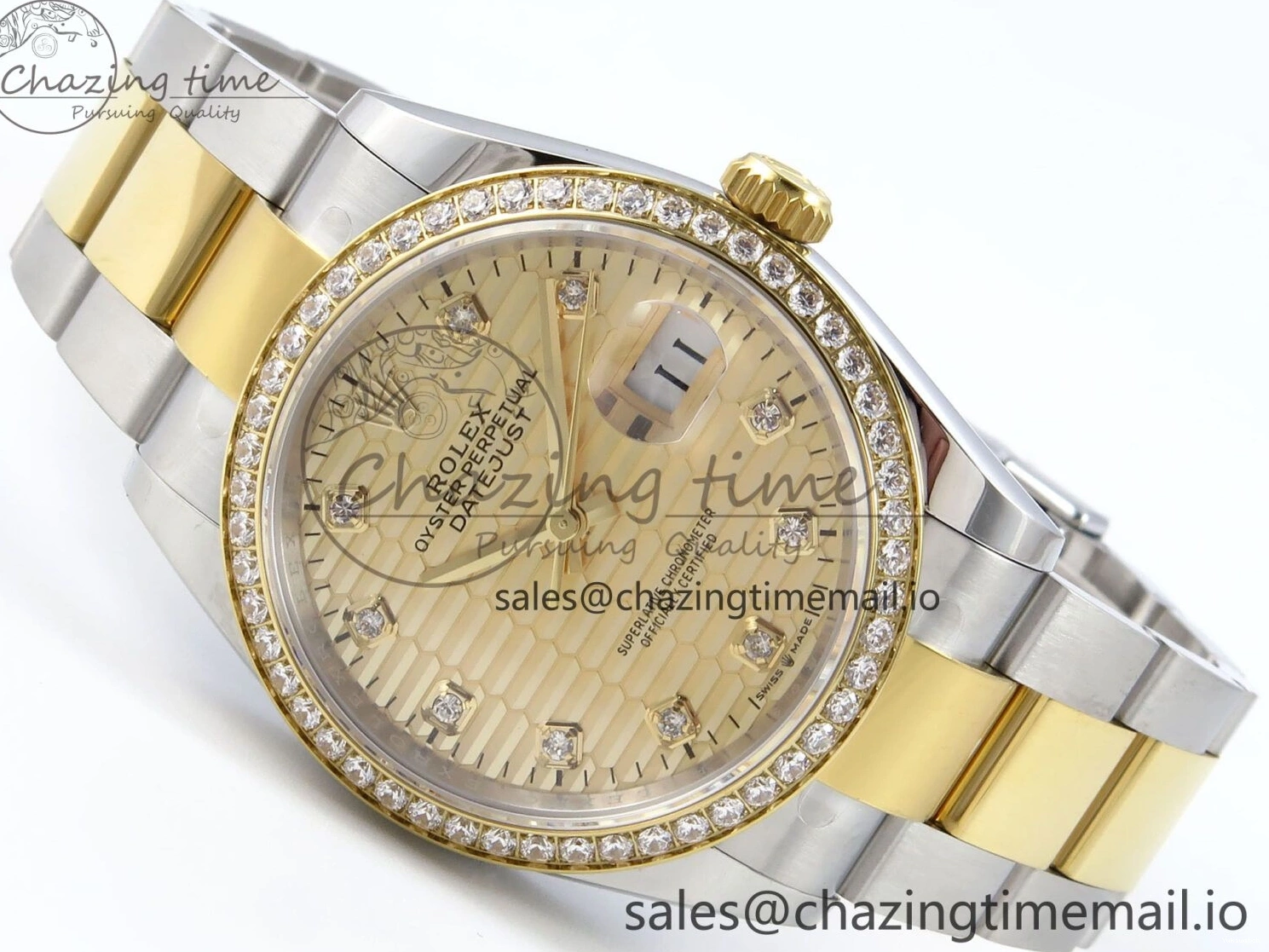 YG Textured Diamonds 126283RBR Dial YG Oyster EWEF SS Best Edition DateJust A3235 Bracelet on 36 0420